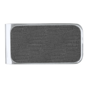 The Look of Black Realistic Alligator Skin Silver Finish Money Clip
