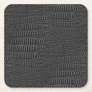 The Look of Black Realistic Alligator Skin Square Paper Coaster