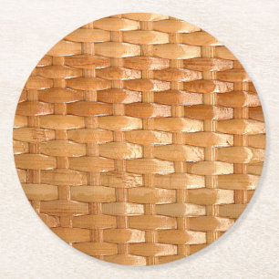 The Look of Lacquer Wicker Basketweave Texture Round Paper Coaster