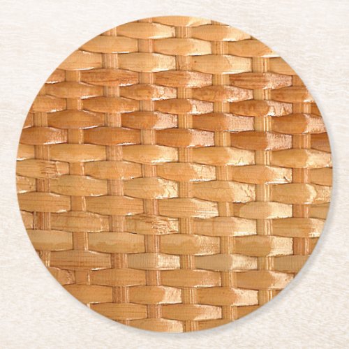 The Look of Lacquer Wicker Basketweave Texture Round Paper Coaster