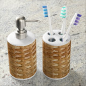 The Look of Lacquer Wicker Basketweave Texture Soap Dispenser & Toothbrush Holder (Front)
