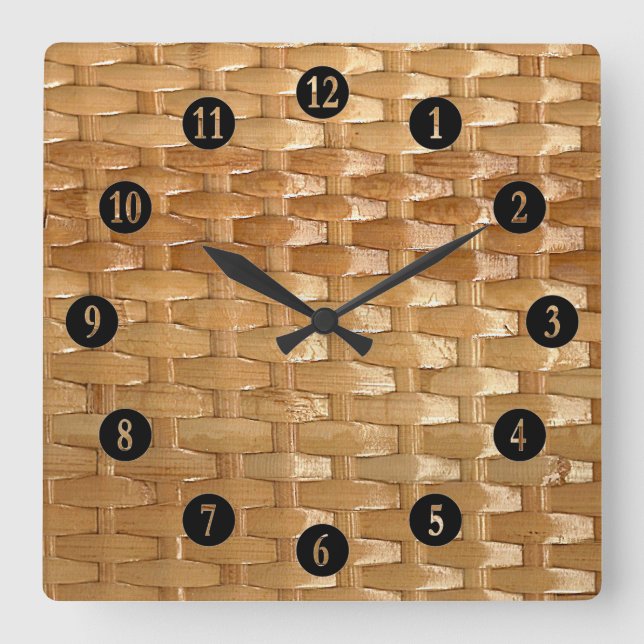 The Look of Lacquer Wicker Basketweave Texture Square Wall Clock (Front)