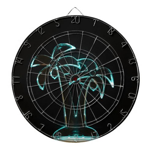 The Look of Neon Lit Up Tropical Palm Trees Dartboard With Darts