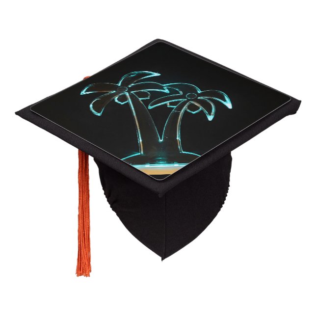 The Look of Neon Lit Up Tropical Palm Trees Graduation Cap Topper (Angled)