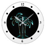 The Look of Neon Lit Up Tropical Palm Trees Large Clock