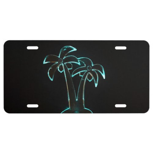 The Look of Neon Lit Up Tropical Palm Trees License Plate