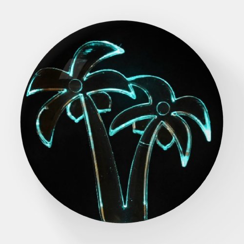 The Look of Neon Lit Up Tropical Palm Trees Paperweight