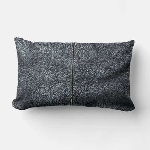 The Look of Soft Stitched Black Leather Grain Lumbar Pillow