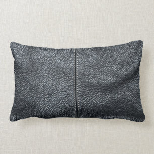 The Look of Soft Stitched Black Leather Grain Lumbar Pillow