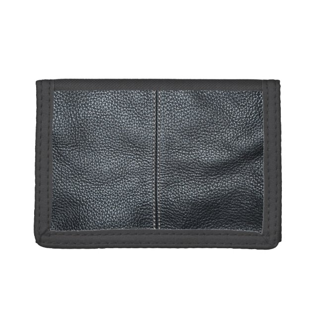 The Look of Soft Stitched Black Leather Grain Tri-fold Wallet (Front)