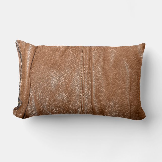 The Look of Soft Supple Brown Leather Grain Lumbar Pillow (Front)