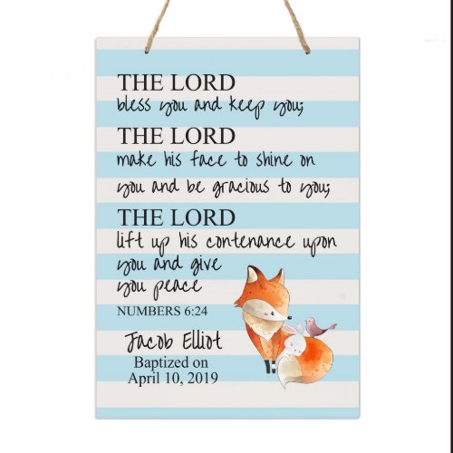 The Lord Bless Blue Striped Wooden Wall Sign