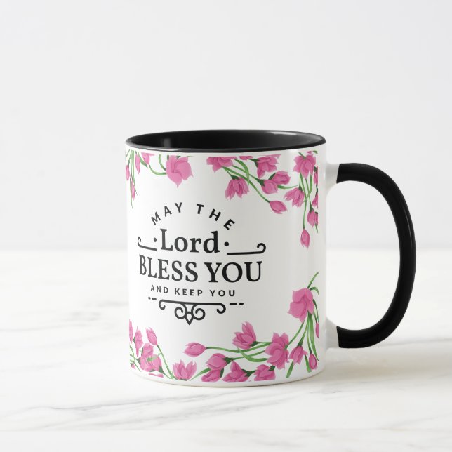 The Lord Bless you and Keep You Mug with Flowers (Right)