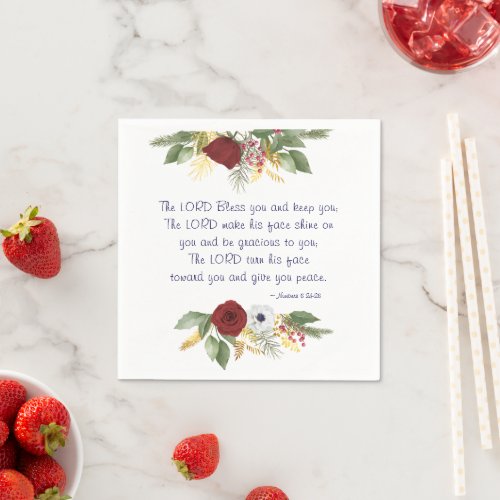 The Lord Bless You Bible Verse Red Rose Floral Napkins