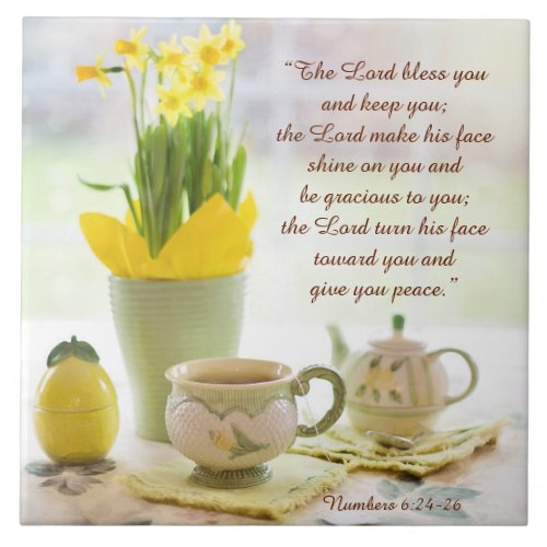 The Lord Bless You Bible Verse Tea Party Daffodils Ceramic Tile