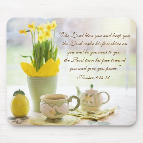 The Lord Bless You Bible Verse Tea Party Daffodils Mouse Pad