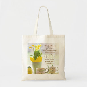 The Lord Bless You Bible Verse Tea Party Daffodils Tote Bag