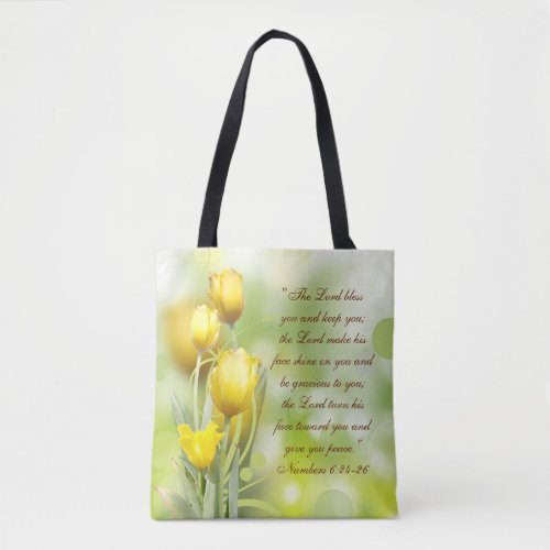 The Lord Bless You Bible Verse Yellow Tulips Tote Bag