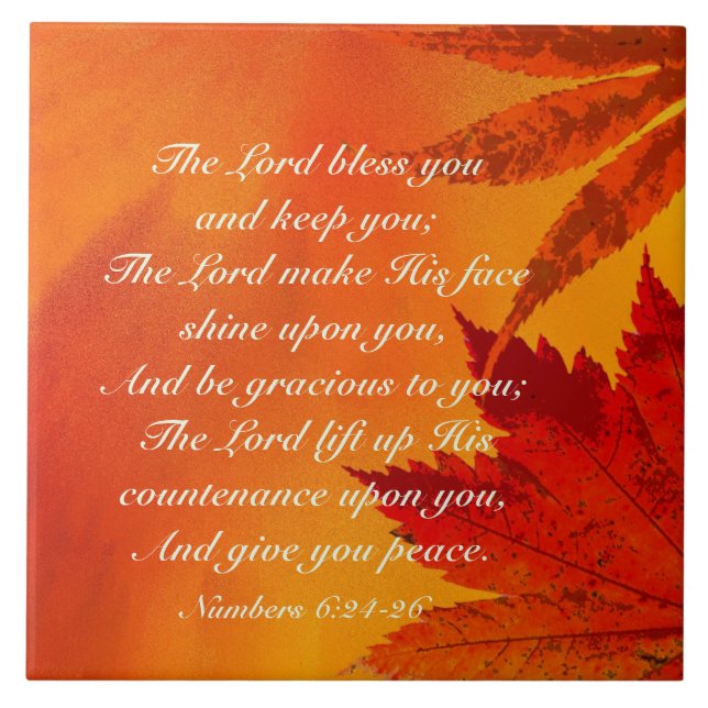The Lord Bless You, Numbers 6:24-26, Autumn Leaves Ceramic Tile (Front)