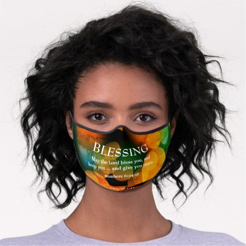 THE LORD BLESS YOU Orange Bokeh Christian Blessing Premium Face Mask