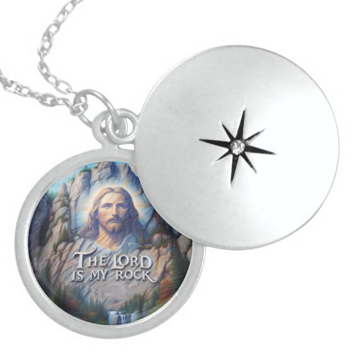 The Lord Is My Rock Jesus in Sacred Carving Locket Necklace