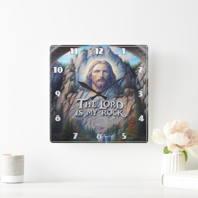 The Lord Is My Rock: Jesus in Sacred Carving Square Wall Clock (Home)