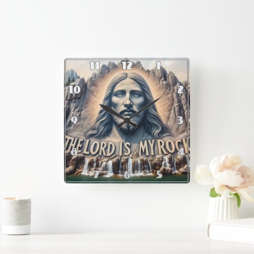The Lord Is My Rock PSALM 182 Stands Tall  Square Wall Clock