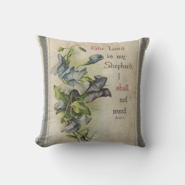 The Lord is My Shepherd Floral Scripture Throw Pillow (Front)