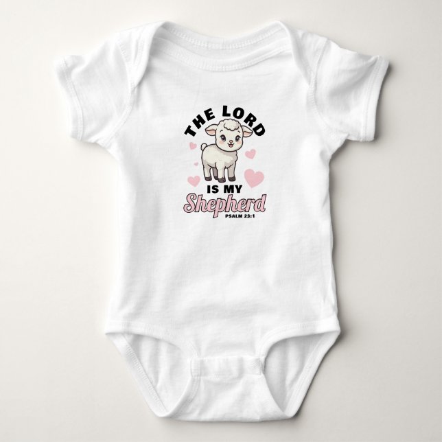 The Lord Is My Shepherd Lamb Cute Faith Baby Bodysuit (Front)