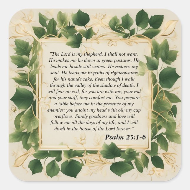 The Lord is My Shepherd Prayer Square Sticker (Front)