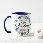 The Lord Is My Shepherd | Psalm 23:1 Bible Verse Mug<br><div class="desc">The Lord Is My Shepherd | Psalm 23:1 Bible Verse Christian necklace written in beautiful black script on a white background, surrounded with a blue floral wreath. Express your faith in style with this unique mug. It would also make a lovely gift for a Christian friend or as a gift...</div>