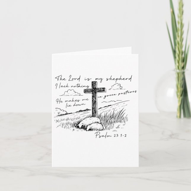 The Lord Is My Shepherd Psalm 23 Cross Meadow  Card (Front)
