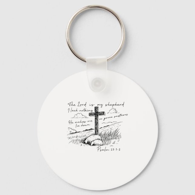 The Lord Is My Shepherd Psalm 23 Cross Meadow  Keychain (Front)