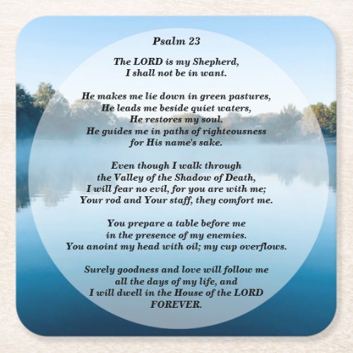 The Lord is my Shepherd Psalm 23 Square Paper Coaster