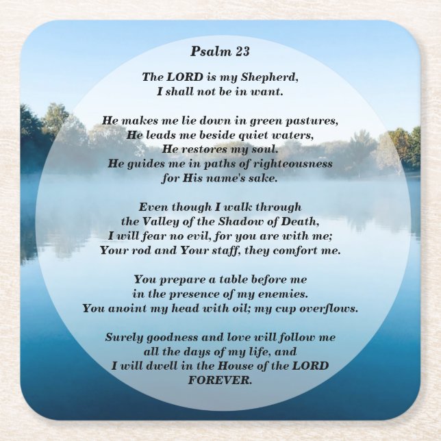 The Lord is my Shepherd Psalm 23 Square Paper Coaster (Front)