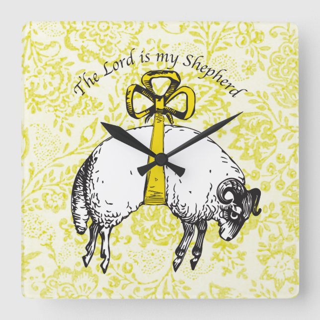 The LORD is my shepherd Psalm 23 Square Wall Clock (Front)