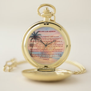 The Lord Is My Shepherd Psalm 23 Sunset Beach Pocket Watch