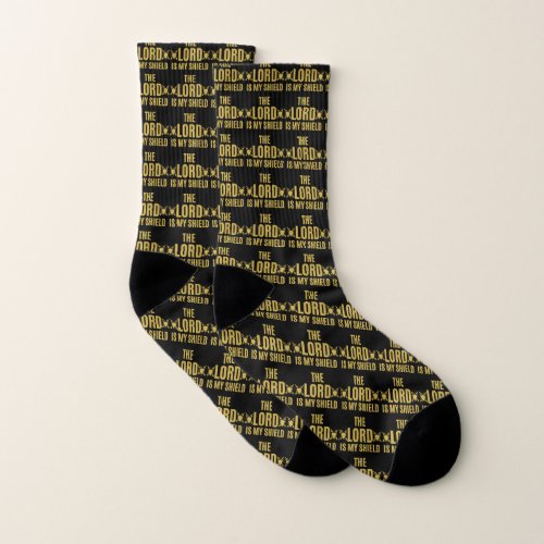 The Lord Is My Shield Quote Black All_Over Print Socks
