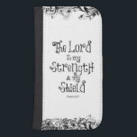 The Lord is my Strength Bible Verse Wallet Phone Case For Samsung Galaxy S4<br><div class="desc">Bible Verse: The Lord is my Strength and my Shield scripture with vintage antique floral edges with dragonflies. Scripture from Psalms 28.7</div>