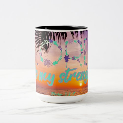 The Lord is my strength Floral Two_Tone Coffee Mug