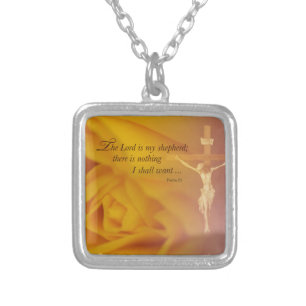 The Lord is Shepherd, Cross & Yellow Rose Silver Plated Necklace