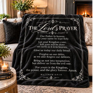 The Lord’s Prayer | Black & Silver Christian Decor Sherpa Blanket