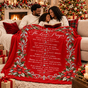 The Lord’s Prayer Elegant Christmas Red & Silver Sherpa Blanket