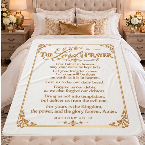 The Lord’s Prayer | Elegant White &amp; Gold Scripture Sherpa Blanket