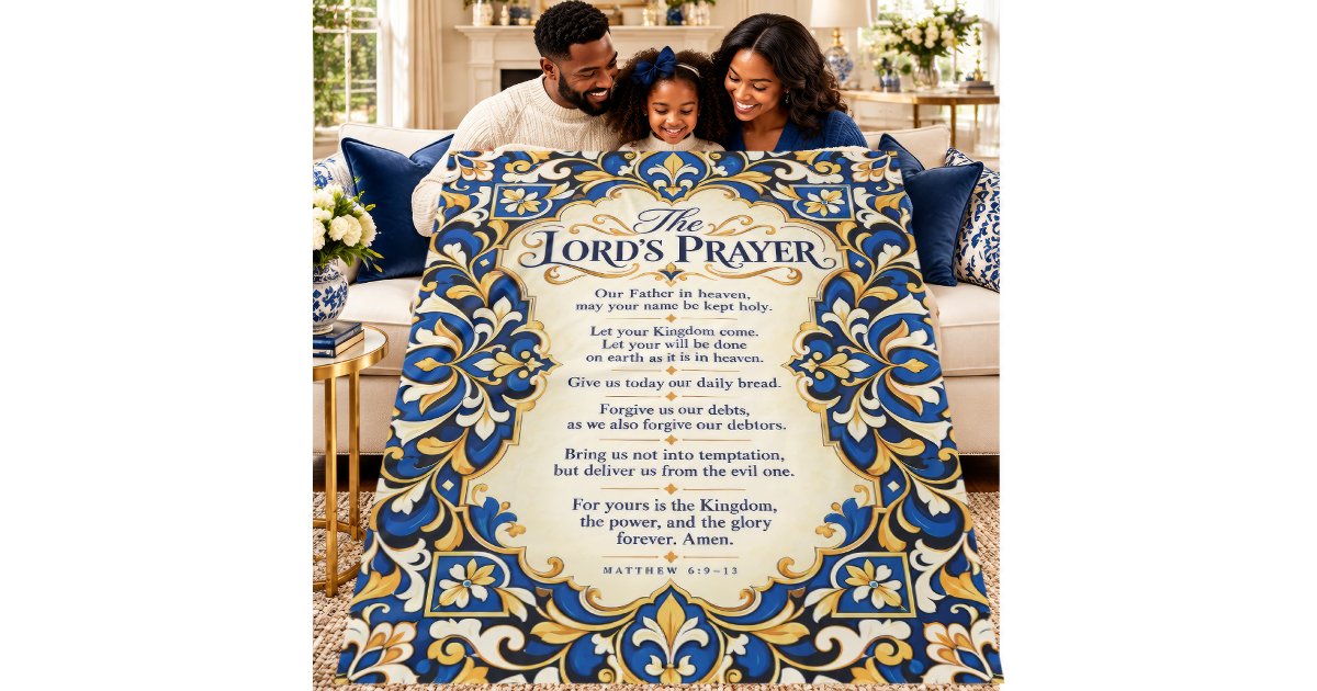 The Lord’s Prayer Royal Blue Gold Ornamental Sherpa Blanket | Zazzle