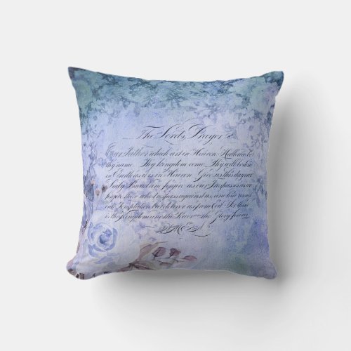 The Lords Prayer _ Vintage Blue Throw Pillow