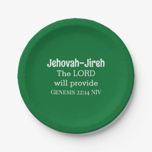 The Lord Will Provide Bible Verse Dark Green Paper Plates