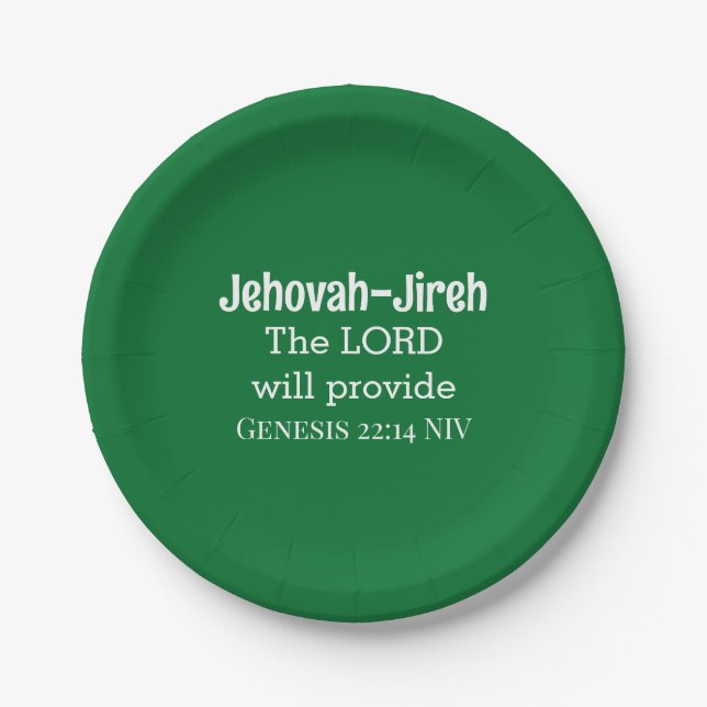 The Lord Will Provide Bible Verse Dark Green Paper Plates (Front)