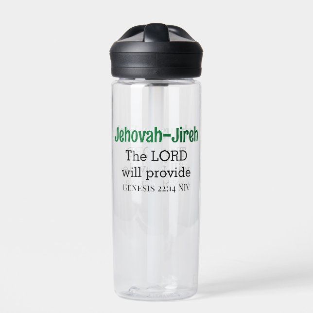 The Lord Will Provide Bible Verse Green and Black Water Bottle (Front)