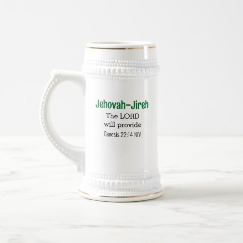 The Lord Will Provide Bible Verse Green and White Beer Stein